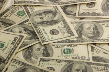 Background with money american hundred dollar bills close up