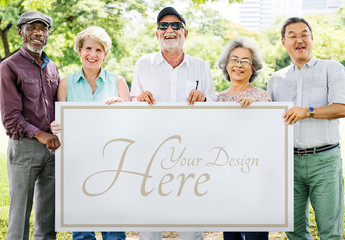 Group of People Holding Sign Mockup