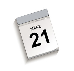 Kalender März 21, Abreißkalender mit Datum, Vektor Illustration isoliert auf weißem Hintergrund