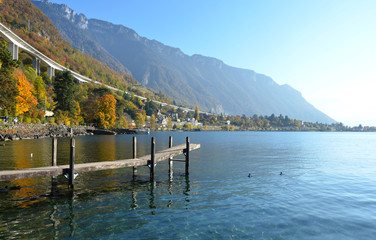 Small Wooden Pier on Lake Geneva, Switzerland