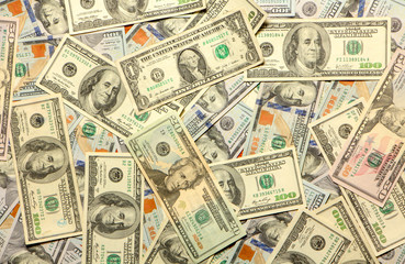 Background with money american hundred dollar bills close up