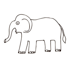 Cartoon doodle elephant isolated on white background. Vector illustration.  