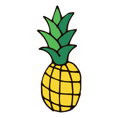 Pineapple isolated on white background. Cartoon pineapple. Vector illustration.  