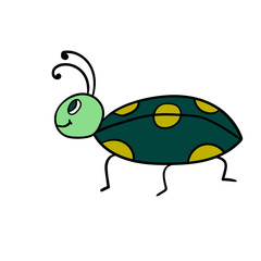 Cute cartoon doodle linear bug isolated on white background. Vector illustration.