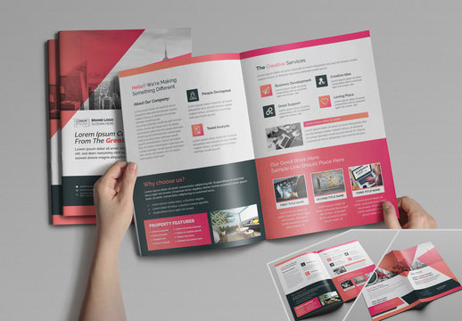 Bifold Brochure Layout with Abstract Elements