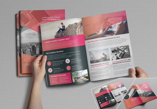 Bifold Brochure Layout with Abstract Elements
