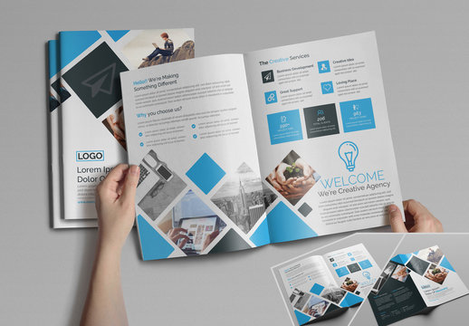 Bifold Brochure Layout with Abstract Elements