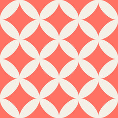 Motif géométrique sans couture de cercles sur fond corail. Motif géo simple. Impression de tissu d& 39 habillement, textile de papier d& 39 emballage. Corail vivant. Couleur 2019