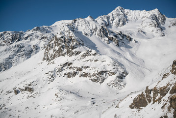 Fototapeta na wymiar Winter in Peio 3000 Drone Aerial Italy Dolomites Trentino