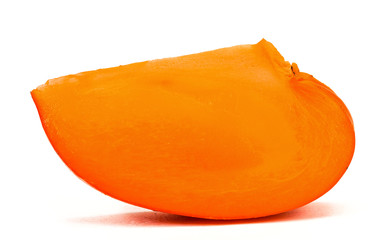  Fresh ripe persimmon slices isolated on white background.