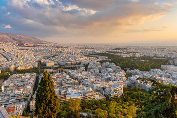 ATHENS, GREECE - September 13, 2018:View over the Athens in sunset time from Lycabettus hill, Greece.