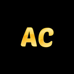 Initial letters AC with logo design inspiration gold metallic texture, trendy, 3d glossy texture, overlapping, based alphabet logo for media company identity, isolated on black background.
