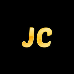 Initial letters JC with logo design inspiration gold metallic texture, trendy, 3d glossy texture, overlapping, based alphabet logo for media company identity, isolated on black background.