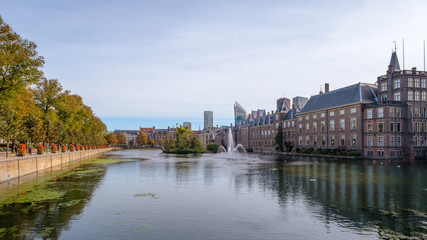 The Hofvijver (court pond) in front of the buildings of the Dutch parliament, The Hague, Netherlands