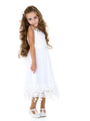 Beautiful school girl with long silky hair.