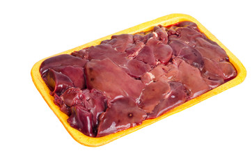 Yellow tray with chicken raw liver