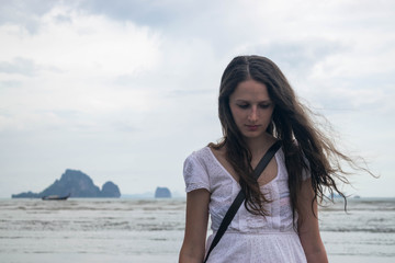 A tourist girl  on a beach in Krabi, Thailand, Asia