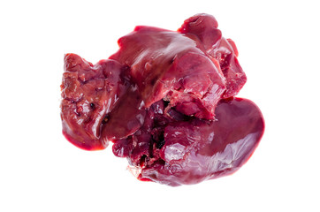 Raw fresh chicken livers isolated on white background.