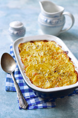 Potato celery gratin with cheese.