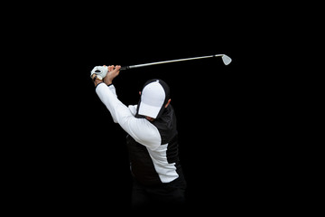Golf swing fondo negro - obrazy, fototapety, plakaty