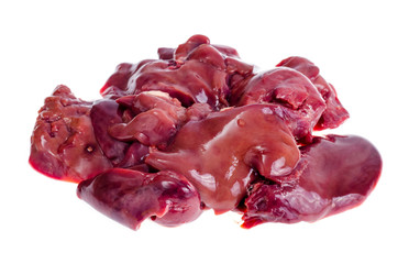Obraz premium Raw fresh chicken livers isolated on white background.
