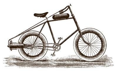 Historical motor bicycle or motorcycle (after an etching or engraving from the 19th century)
