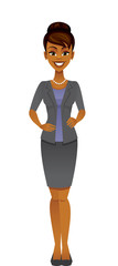 Smiling cartoon black business woman isolated on a  white background