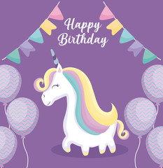 happy birthday card with cute unicorn
