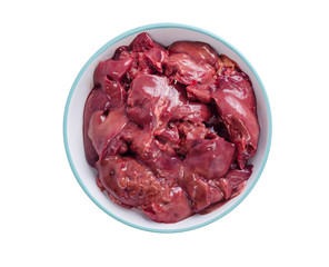 Raw red chicken liver in bowl.
