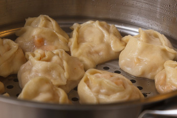 manti with pumpkin veggie, healthy food, steamed