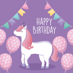 happy birthday card with cute unicorn