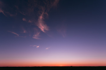 Sunset Sunrise Sky Above Silhouette Dark Ground. Copyspace