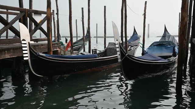 Venice, Italy - Palaces and Gondolas of the San Marco Basin wrapped in fog