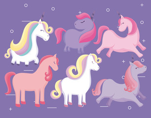 group of cute unicorns animals