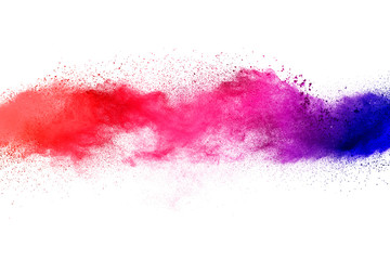 Abstract powder splatted background. Colorful powder explosion on white background.