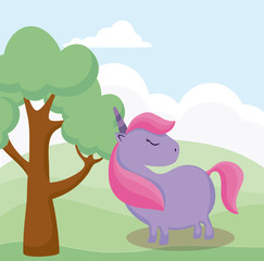 cute unicorn animal with landscape