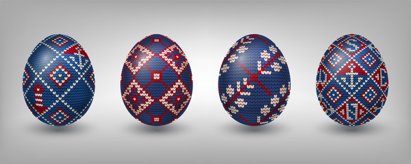 Paschal eggs decorated with knitting patterns