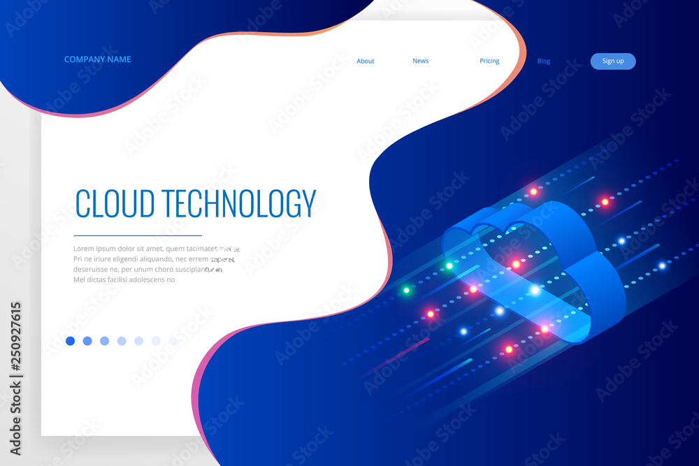 Poster isometric modern cloud technology and networking concept. web cloud technology business. internet da