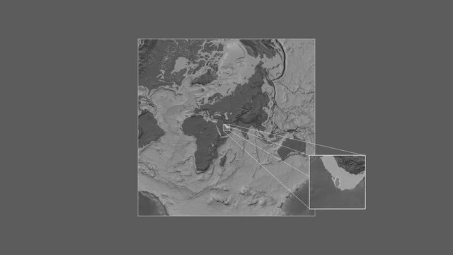 Qatar area framed and extracted from the global bilevel map in the van der Grinten I projection with animated oblique transformation