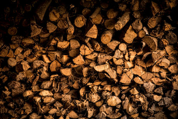 Pile of firewood, lumber, logs, nature, materials, stack, woodpile, brown, color, horizontal image