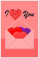 : I Love You Valentine's Day Greeting Card Pink Envelope with Hearts