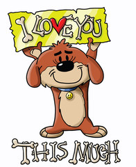Cartoon puppy showing his love with a banner vector illustration