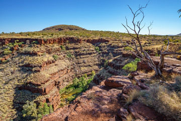 hiking the rim of dales gorge in karijini national park, western australia 6