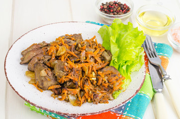 Fried Chicken Liver with Carrots and Onions.