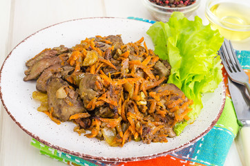 Fried Chicken Liver with Carrots and Onions.