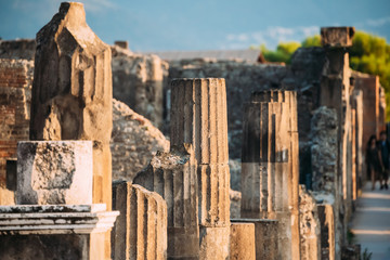 Fototapeta premium Pompeii, Italy. Remains Of Ancient Building On Territory Of Pompeii Forum