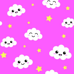Fototapeta premium Seamless Pattern Cute Cloud Tilted