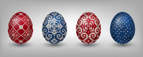 Red and Blue Paschal eggs with knitting patterns