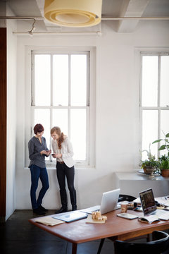 Young businesswomen talking in office 