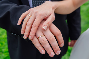 Man's and woman's hands with wedding rings